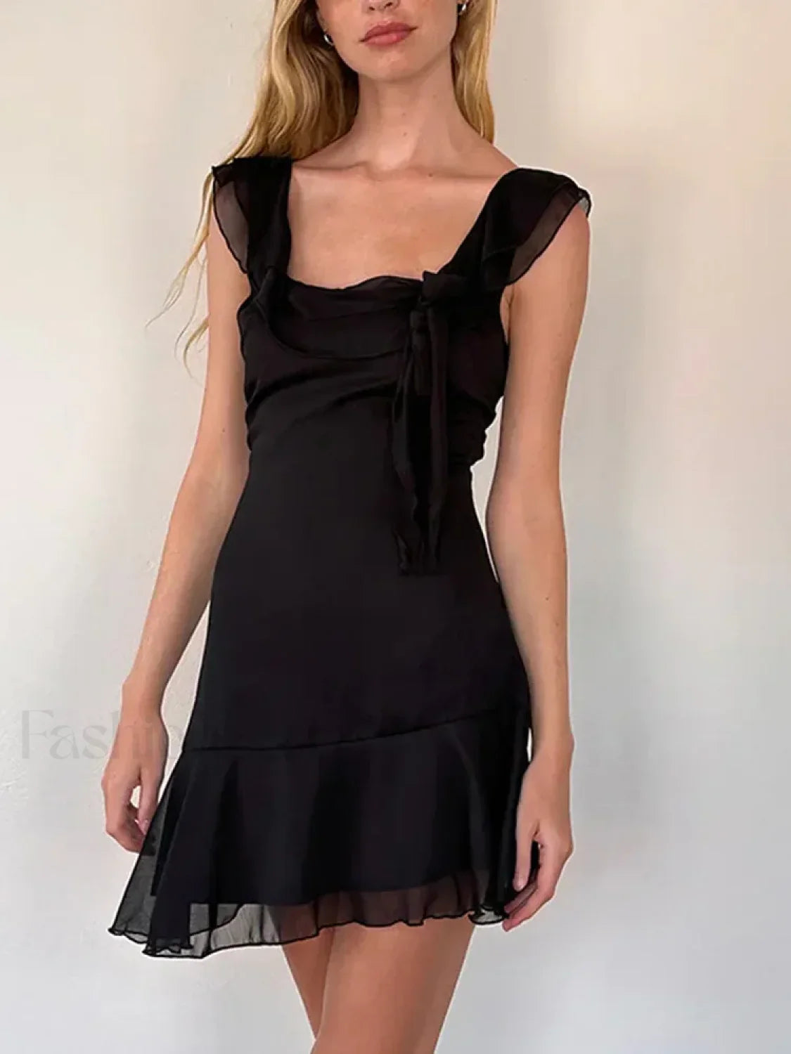 Sexy Chic Solid Dress Summer Women’s 2024 New French Ribbon Skinny Sleeveless Sexy Backless High Waist A line Mini