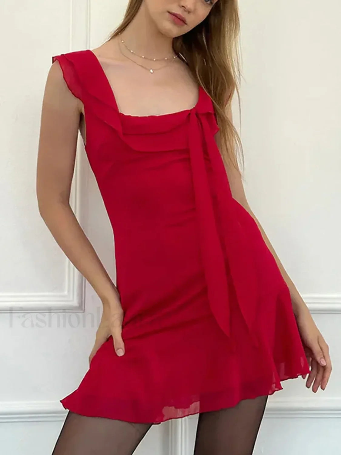 Sexy Chic Solid Dress Summer Women's 2024 New French Ribbon Skinny Sleeveless Sexy Backless High Waist A-line Mini Dress