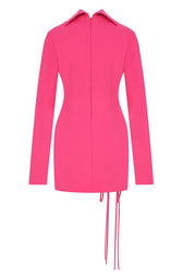 Cutout Bow Tie High Neck Long Sleeve Bandage Mini Dress - Hot Pink 4