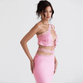Cutout Tank Top Trendy & Mini Skirt Set M / Pink One Shoulder Tops