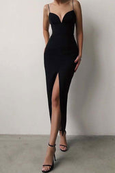 Sexy Deep V High Slit Sleeveless Bandage Cocktail Party Maxi Dress - Black 2