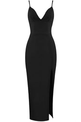 Deep V High Slit Sleeveless Bandage Cocktail Party Maxi Dress - Black 3