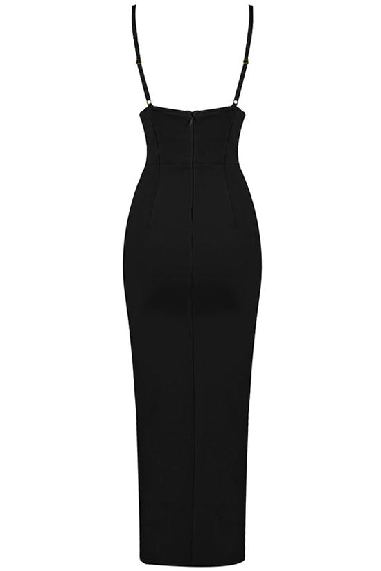 Sexy Deep V High Slit Sleeveless Bandage Cocktail Party Maxi Dress - Black 4