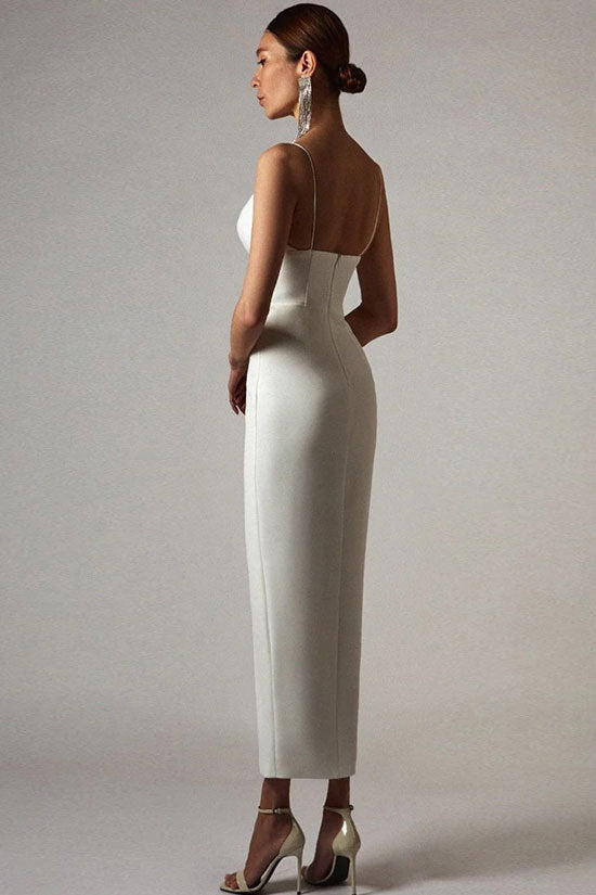 Sexy Deep V High Slit Sleeveless Bandage Cocktail Party Maxi Dress - White 4
