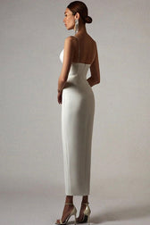 Sexy Deep V High Slit Sleeveless Bandage Cocktail Party Maxi Dress - White 4