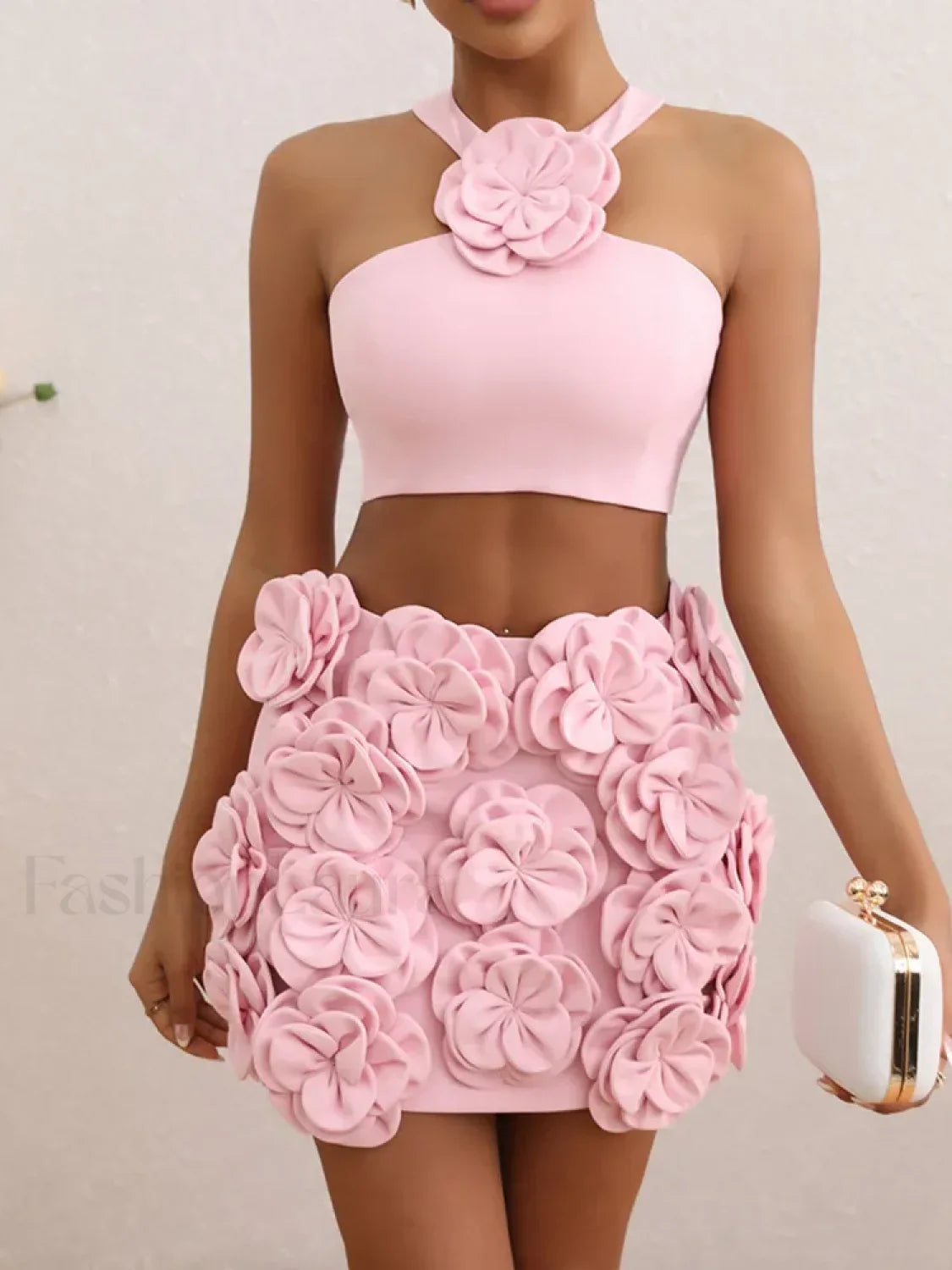 Sexy Flower Backless Pink Two Piece Set Pink / XS