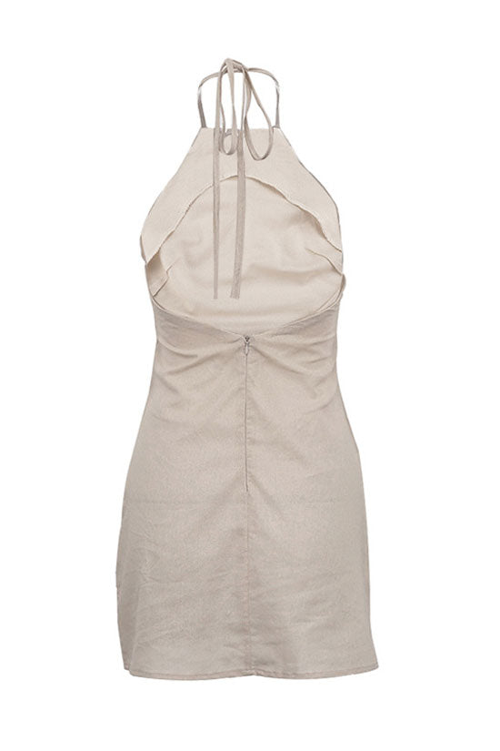 Sexy Halter Tie Open Back Sleeveless Linen Blend Micro Mini Dress