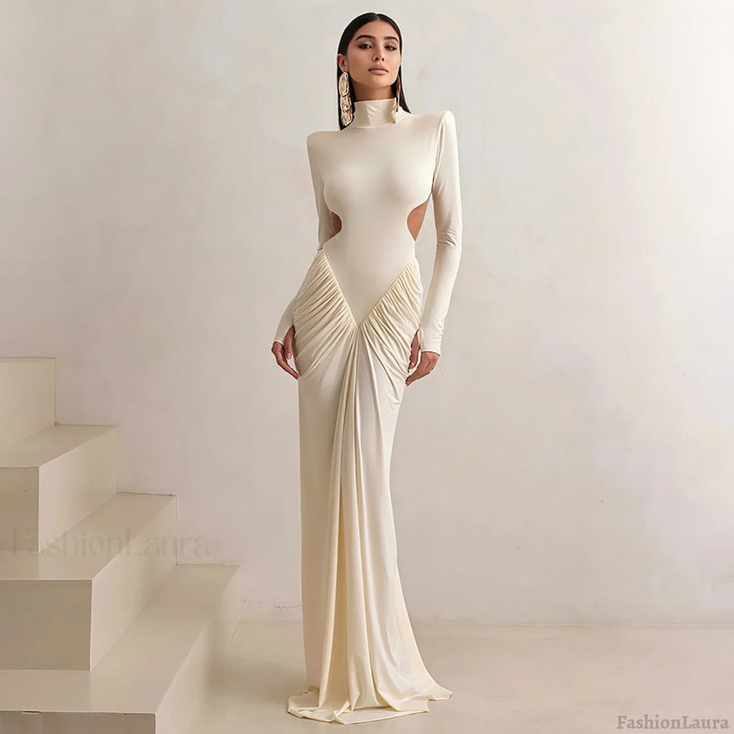 Sexy High Neck Backless Maxi Dress S / White