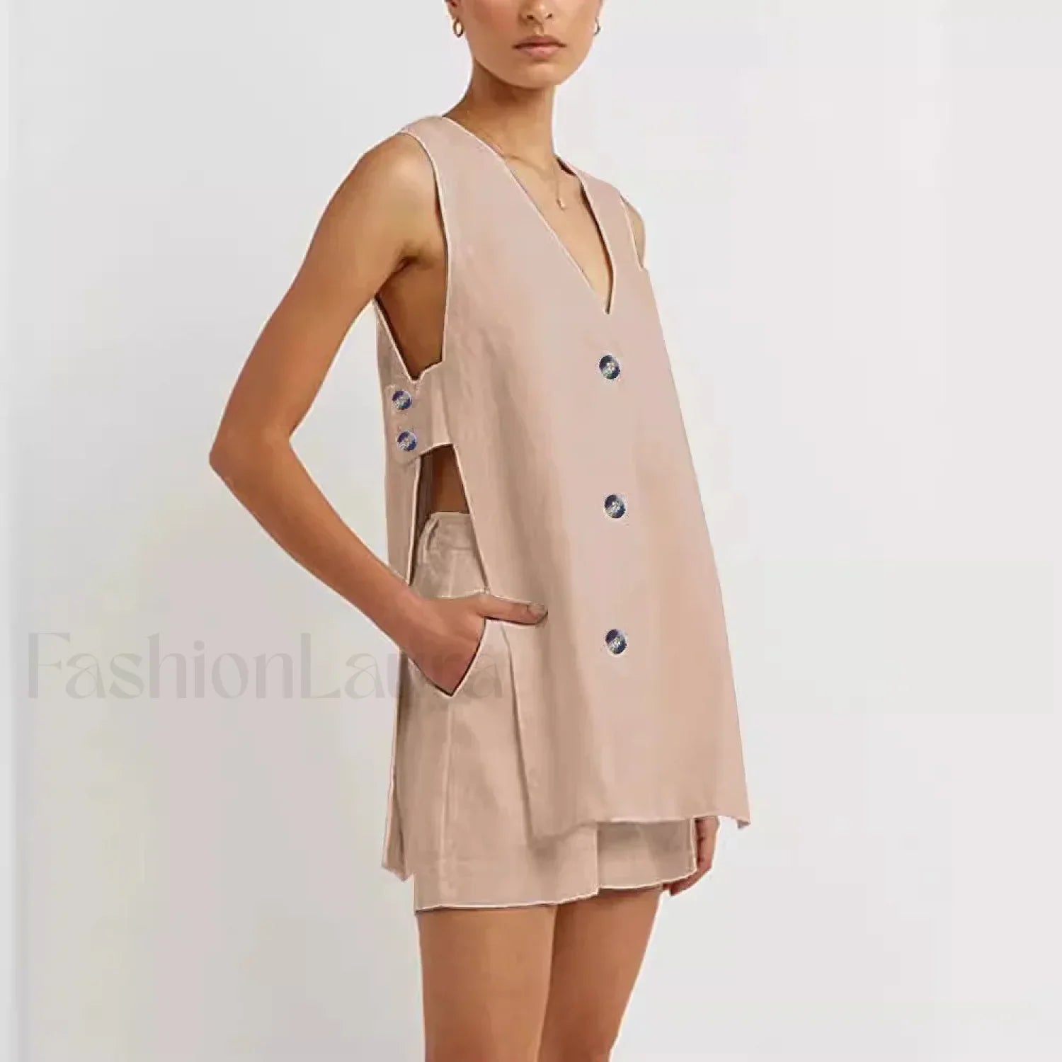 Sexy Hollow Button Shorts Two Piece Set