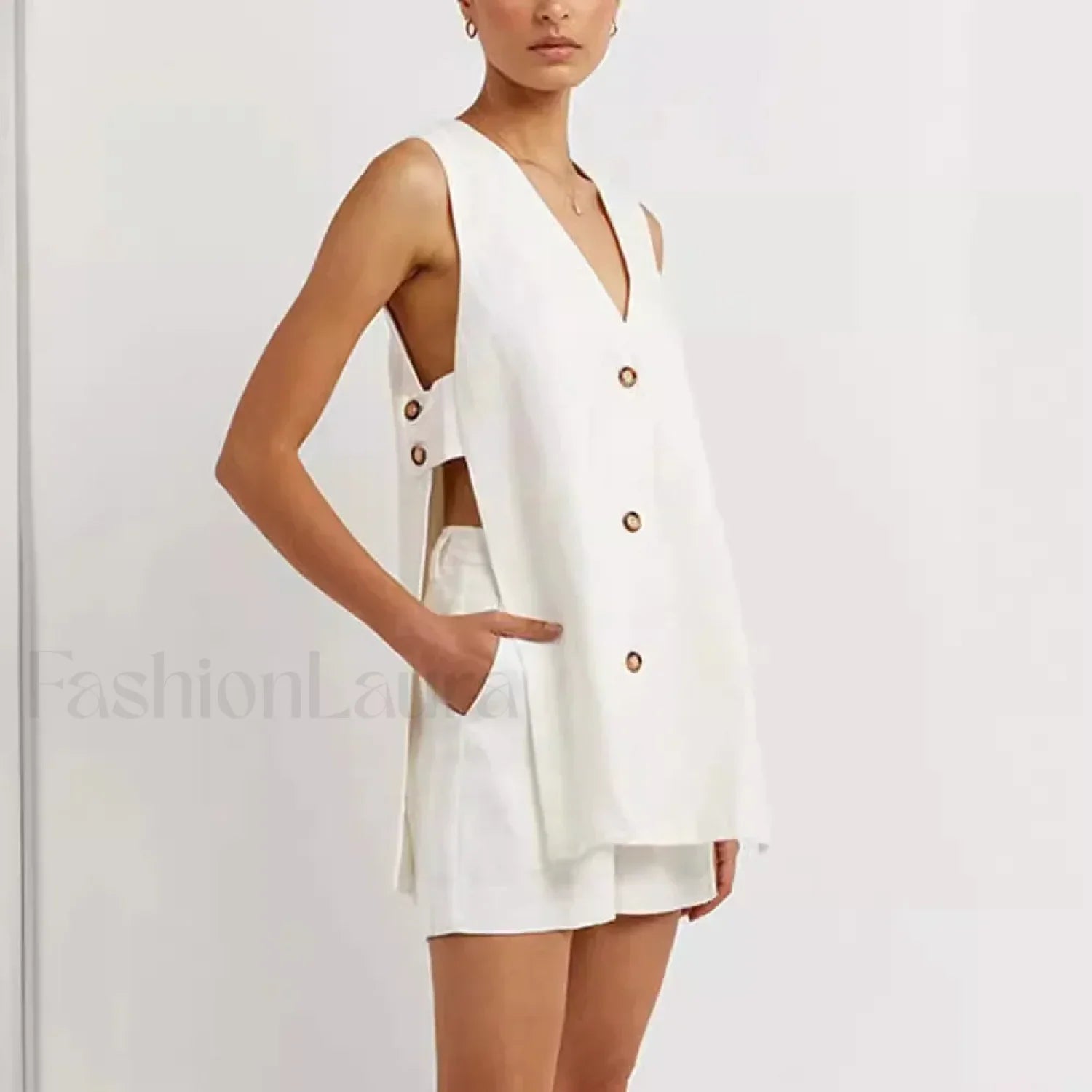 Sexy Hollow Button Shorts Two Piece Set