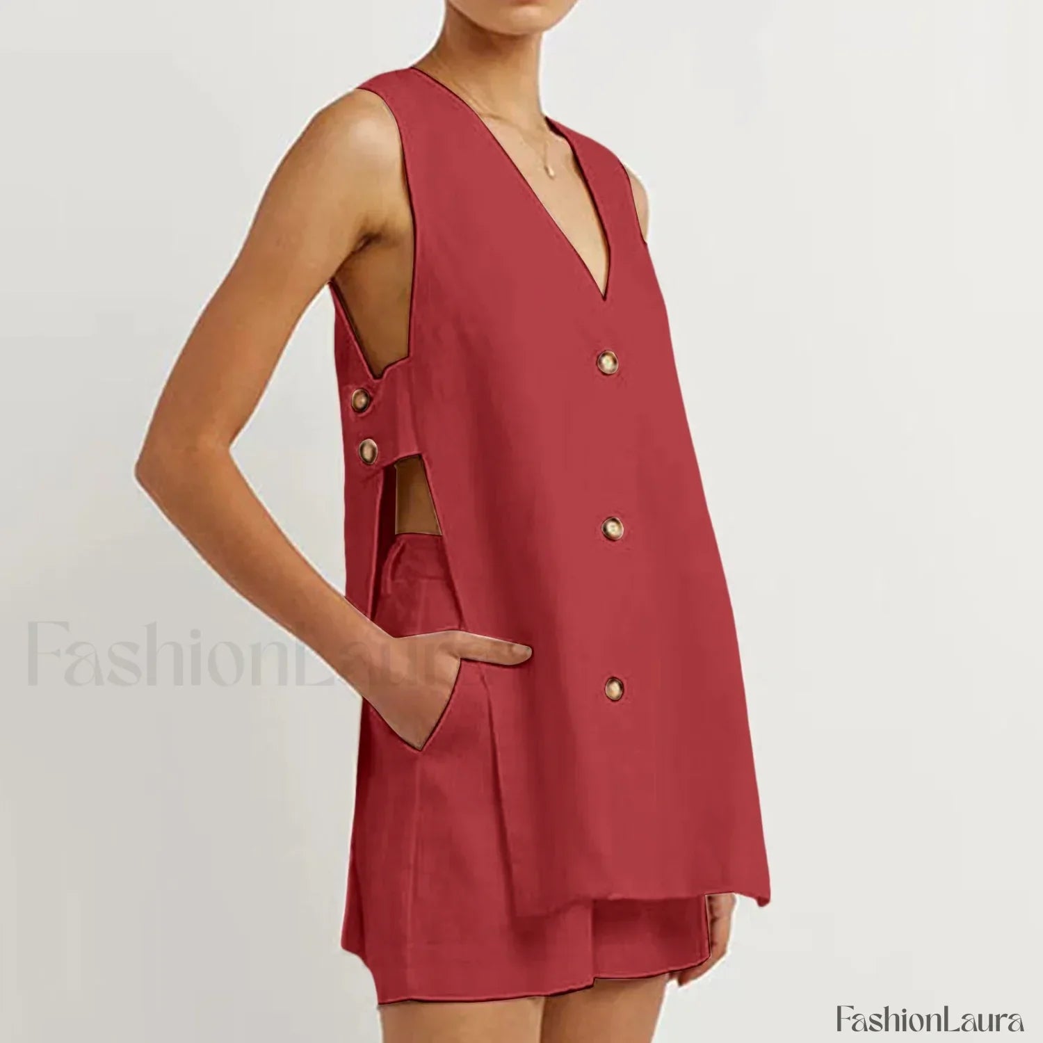 Sexy Hollow Button Shorts Two Piece Set