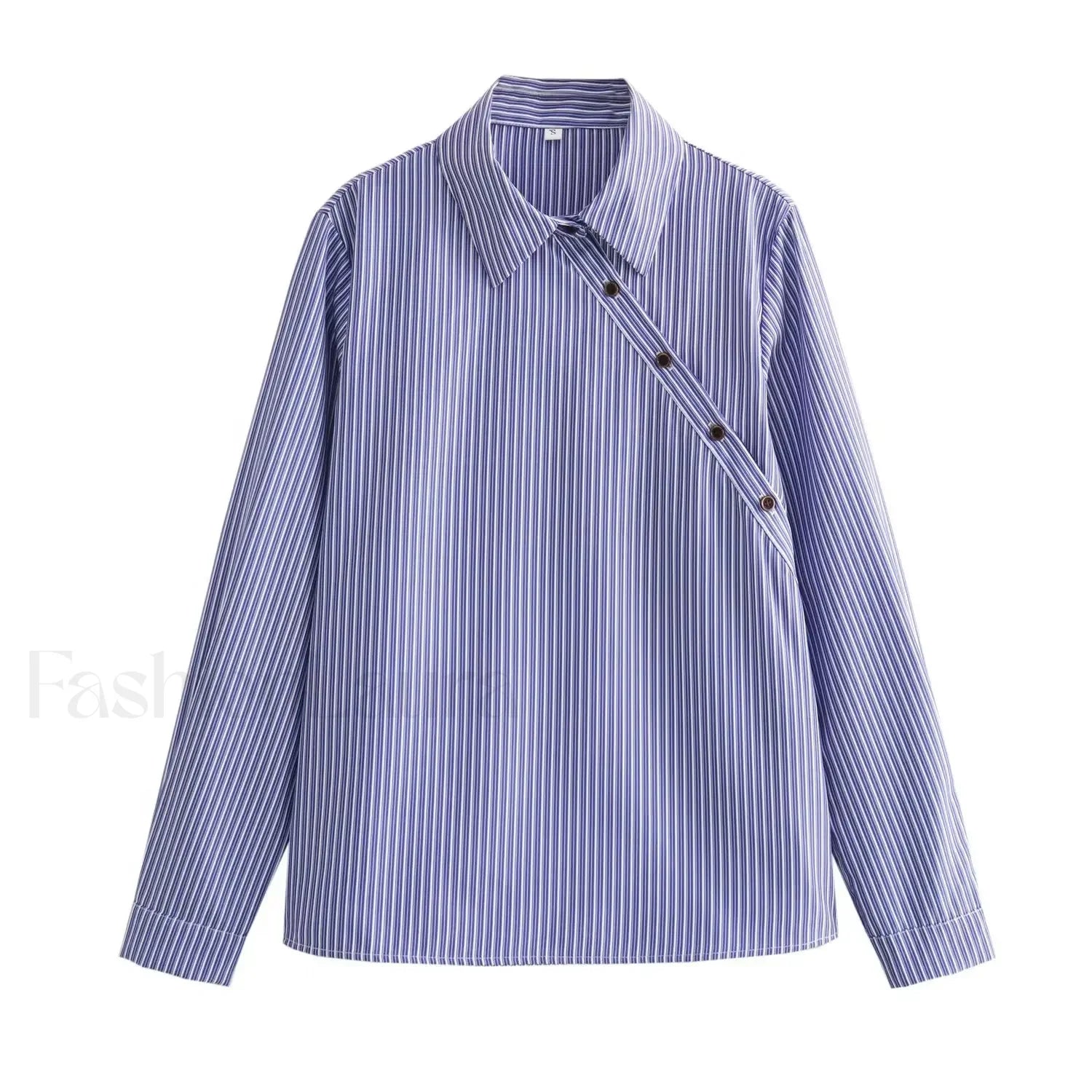 Sexy Lapel Oblique Open Off Shoulder Striped Loose Blouse BLUE / S