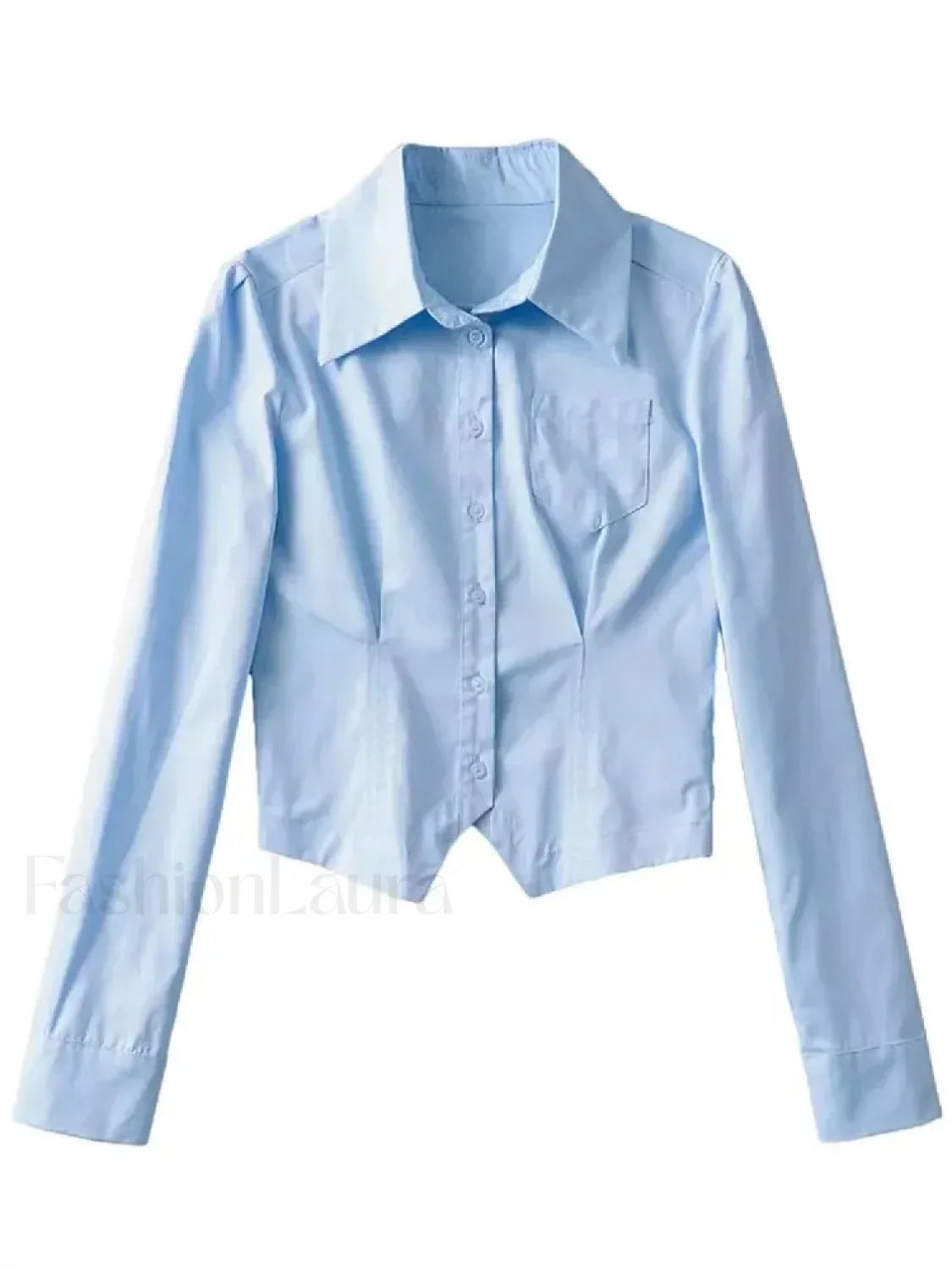 Sexy Long French Ruched Retro Blouse Blue / S