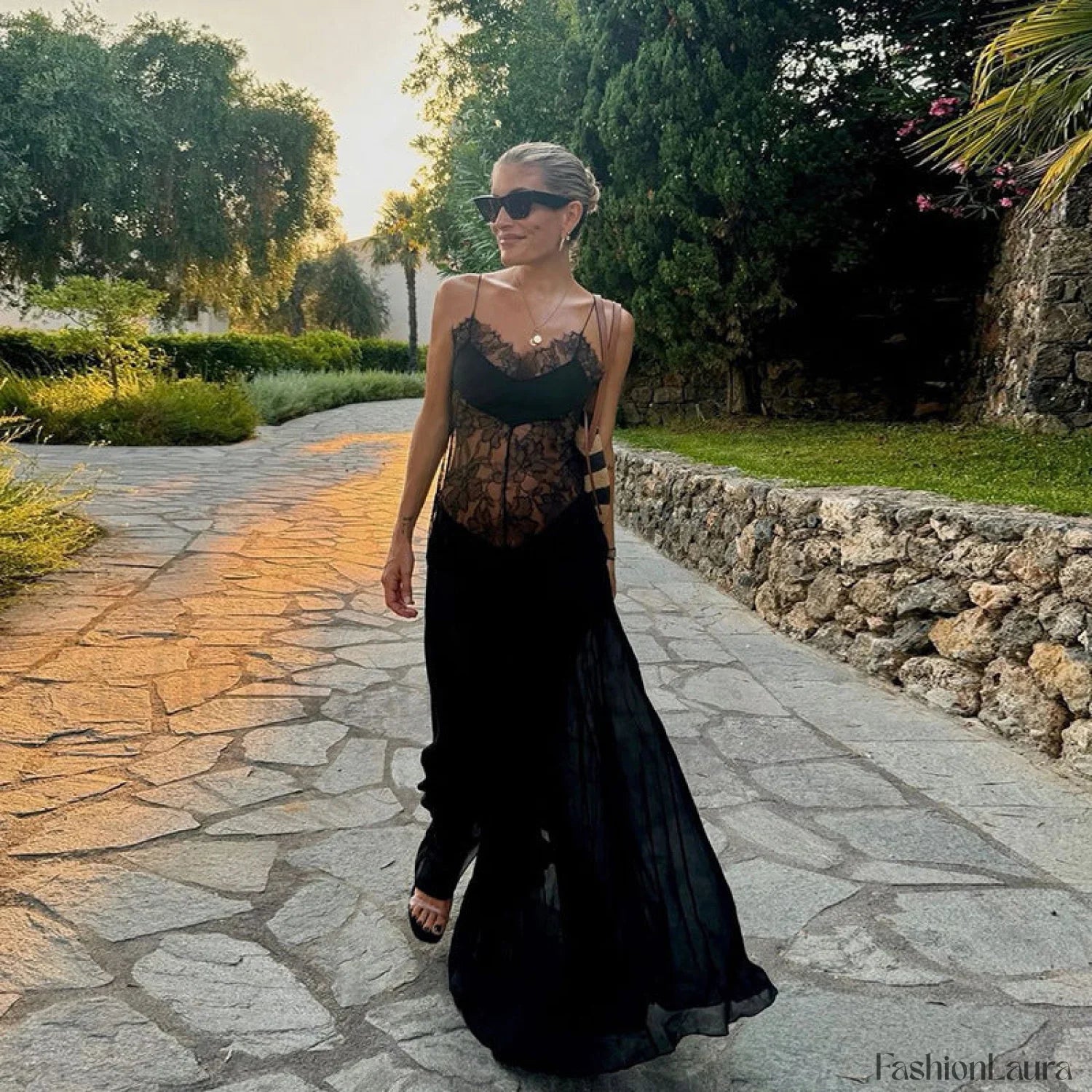 Sexy Perspective High Waist Slim Fit Strappy Two-Piece Maxi Dress