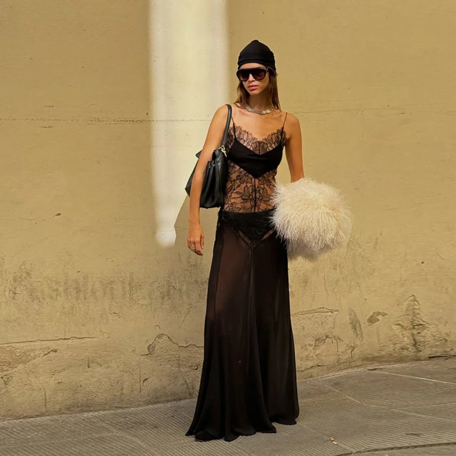 Sexy Perspective High Waist Slim Fit Strappy Two-Piece Maxi Dress