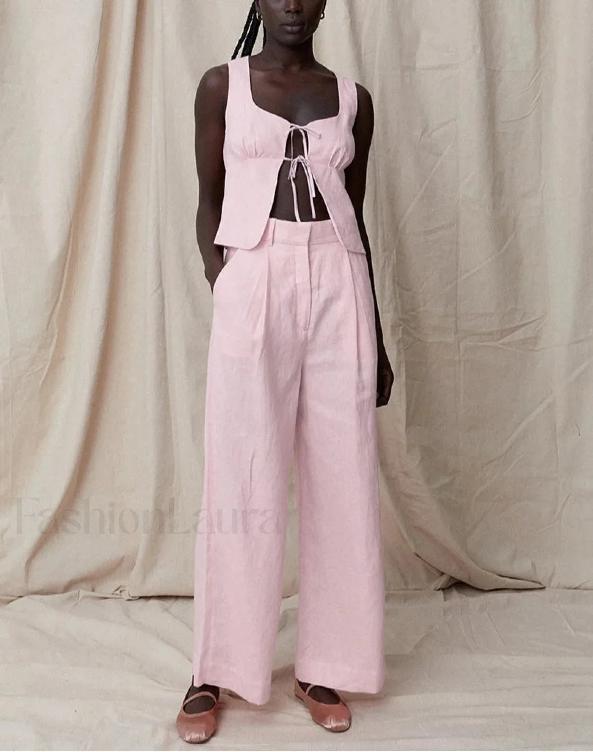 Sexy Pink Cotton Tank Wide Two Piece Set