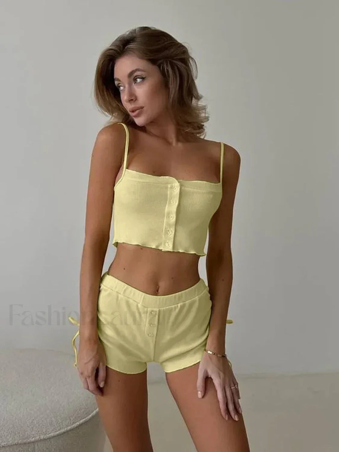 Sexy Rose Spaghetti Strap Shorts Two Piece Set