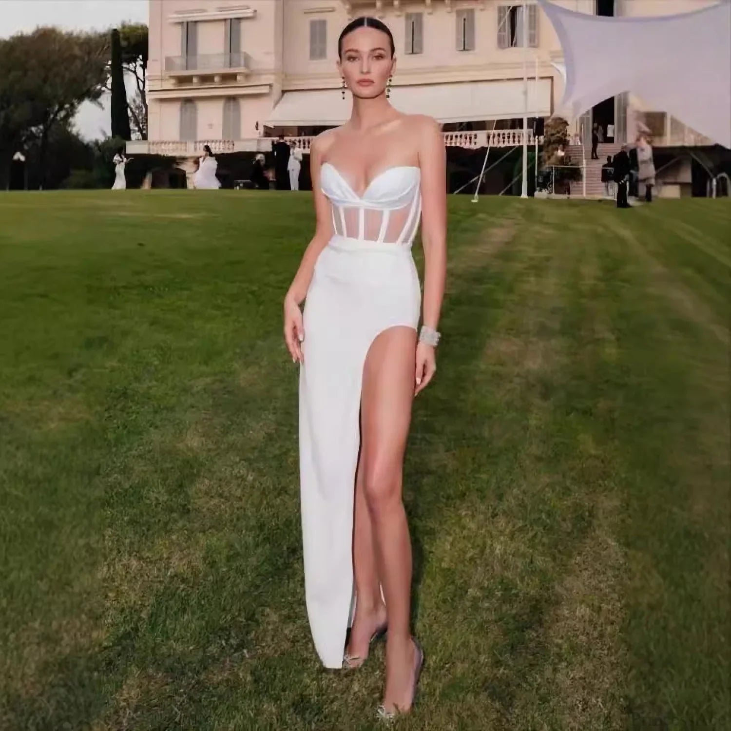 Sexy Sheer Strapless Long Prom Dress