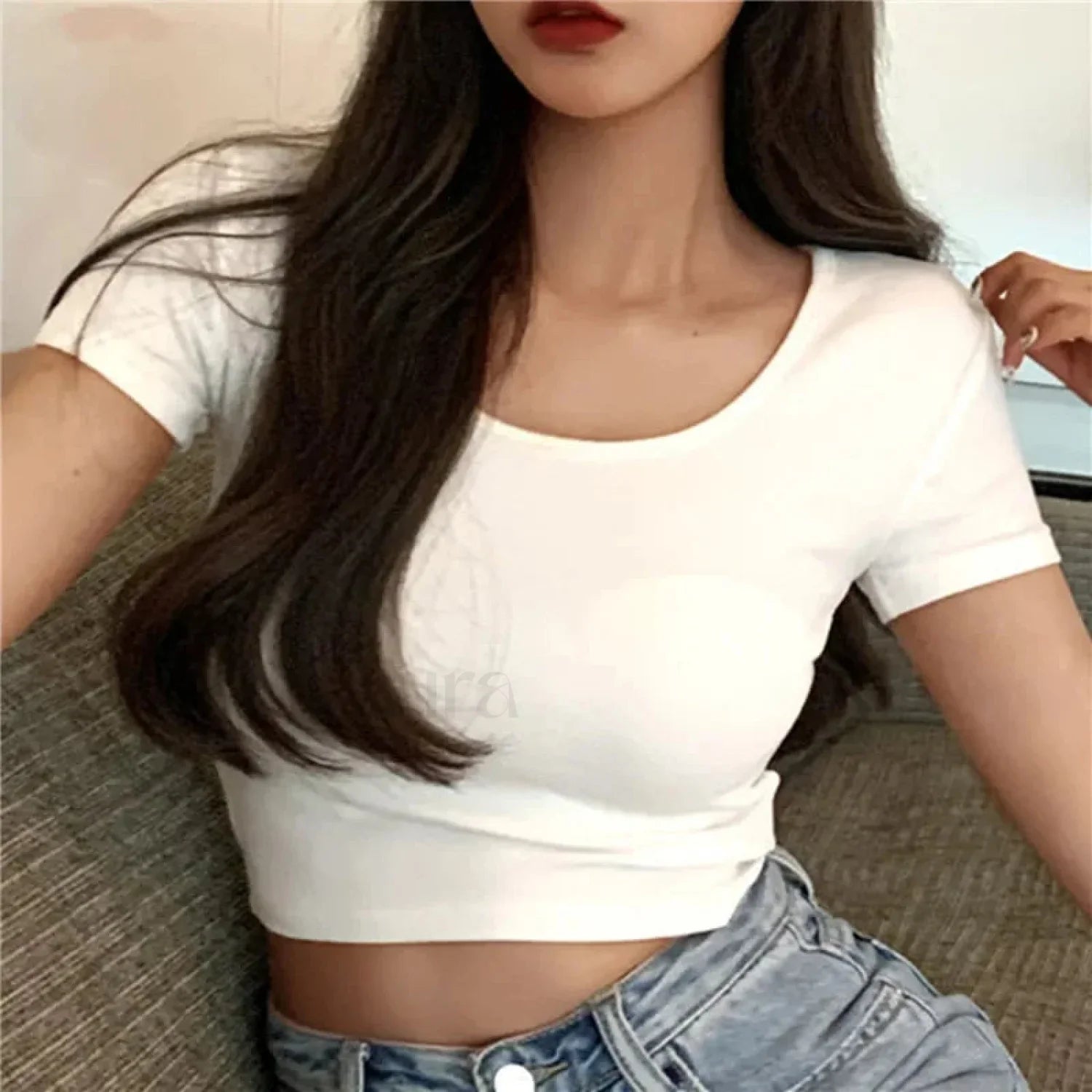 Sexy Skinny V-neck Solid Crop Top Short Sleeve Tee
