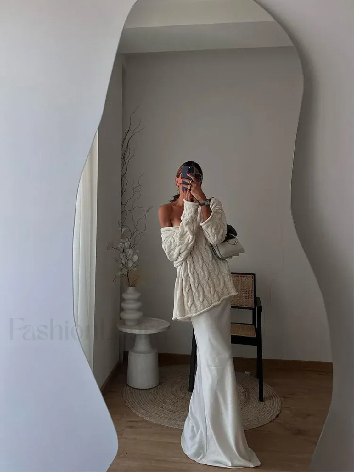 Sexy Solid Off Shoulder Deep V Neck Knitted Long Sleeve Women's Pullover Sweater