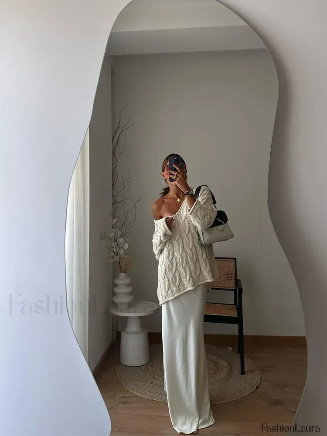 Sexy Solid Off Shoulder Deep V Neck Knitted Long Sleeve Women's Pullover Sweater