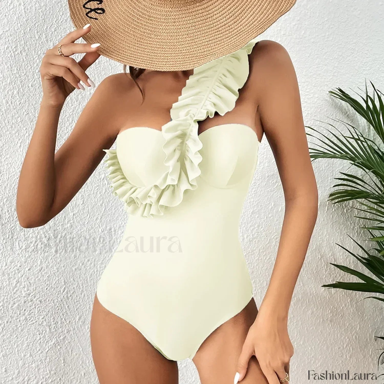 Sexy Solid Ruffle Yellow One Piece