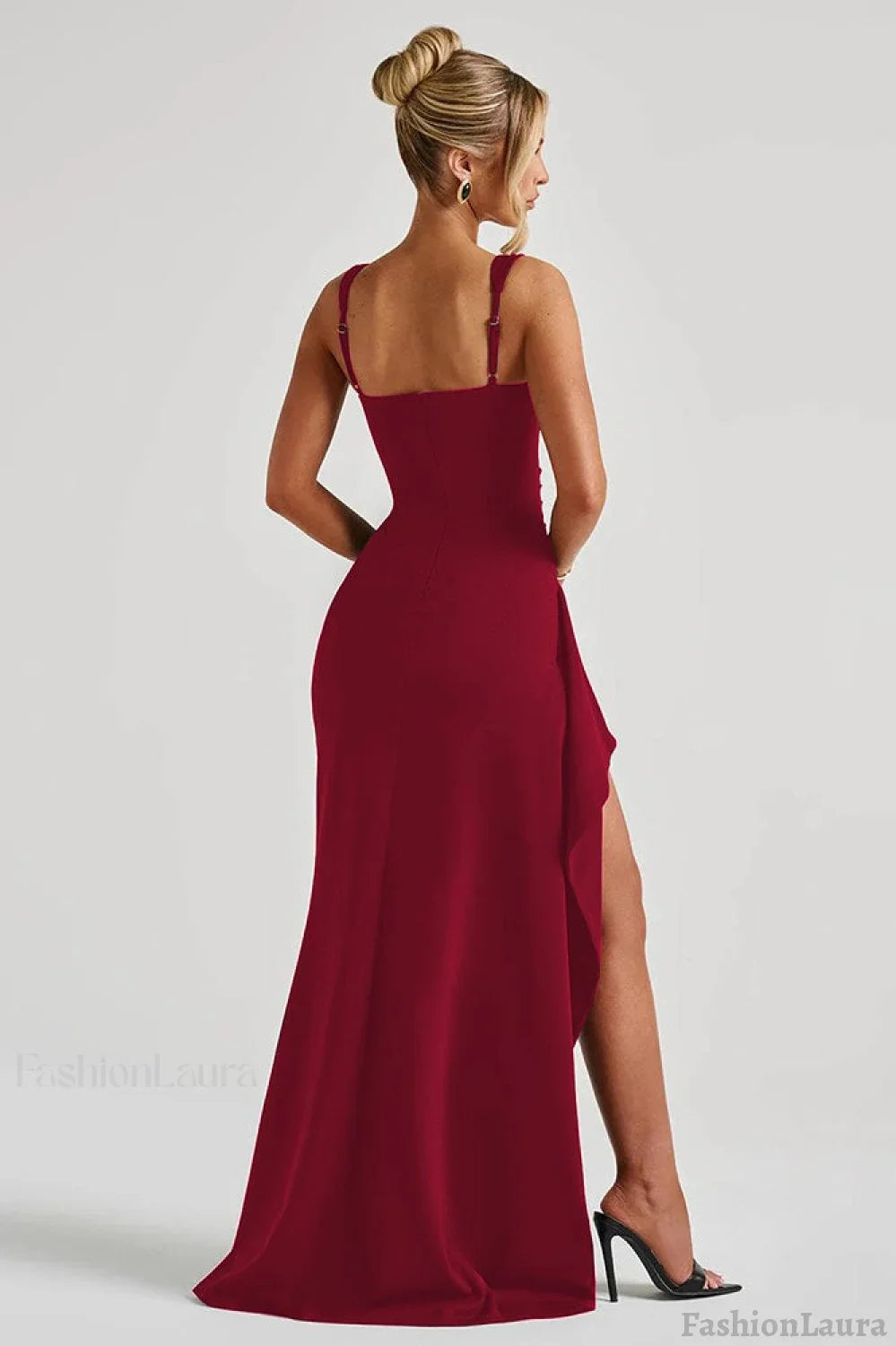 Sexy Spaghetti Strap High Slit Maxi Party Dress S / Red