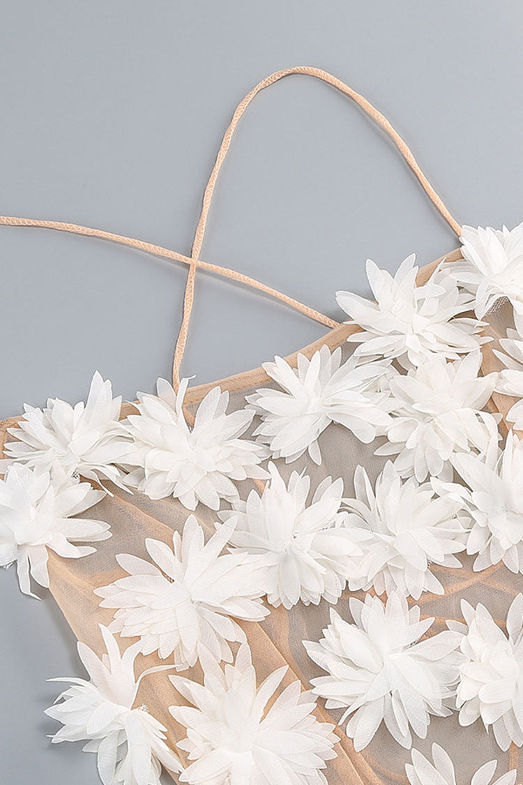 Sexy Spaghetti Strap Sleeveless Bow Tie Back Organza Rosette Mini Dress