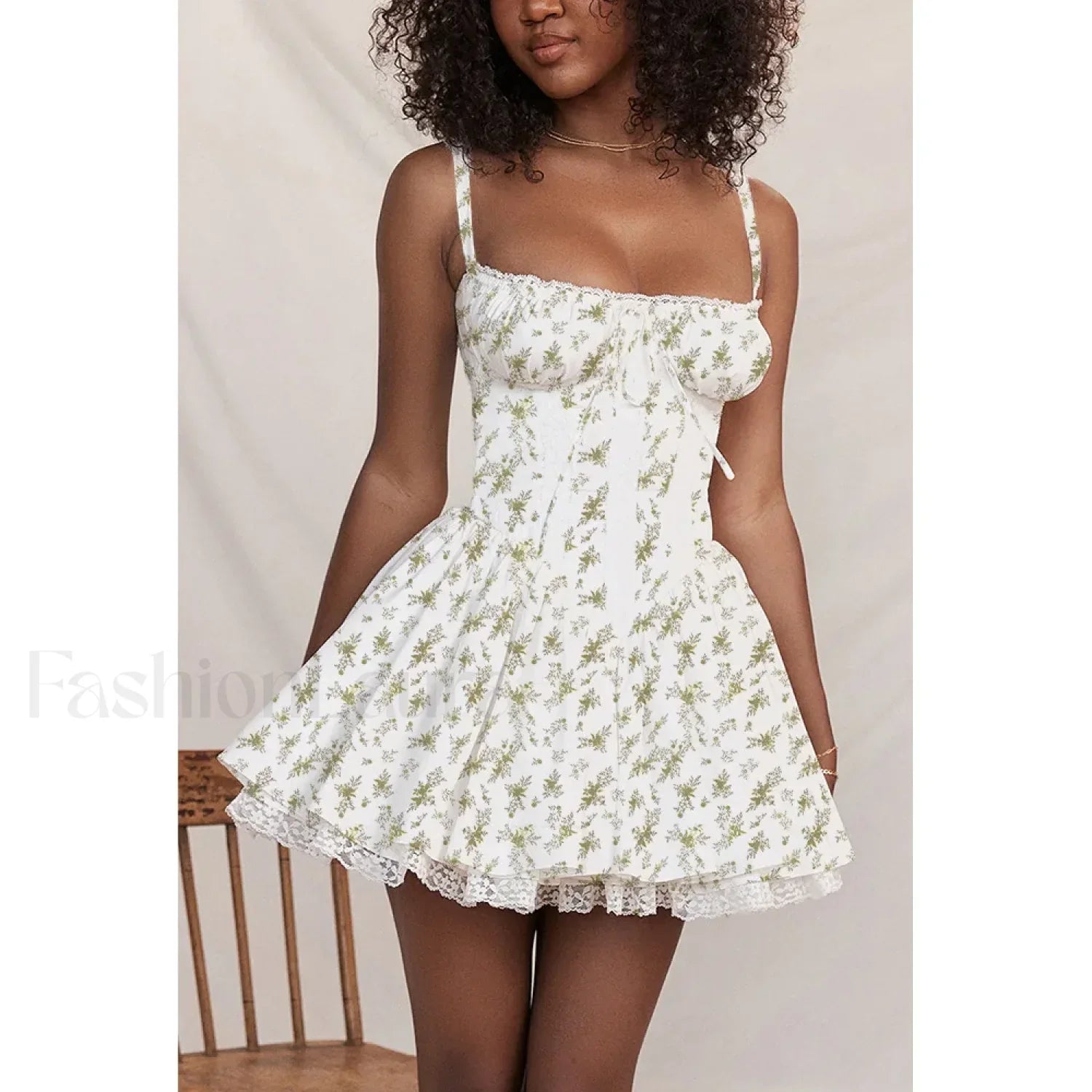 Sexy Strapless Sling Dress for Summer Women's 2024 NEW Lace-up High Waist Lace floral print A-line Mini Dress