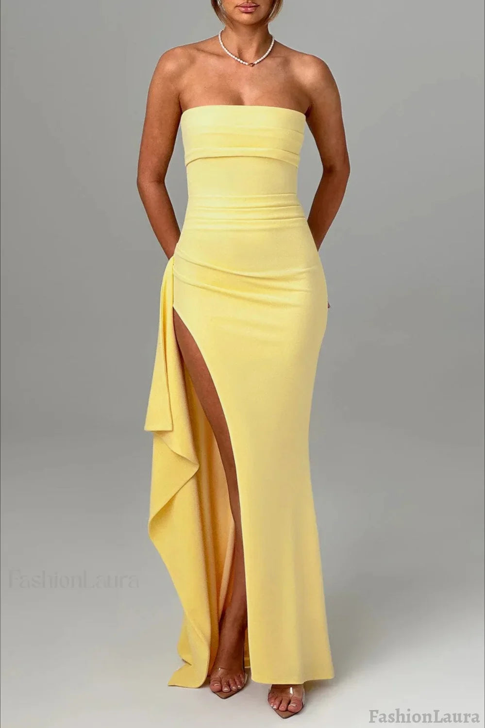 Sexy Strapless Slit Evening Party Dress