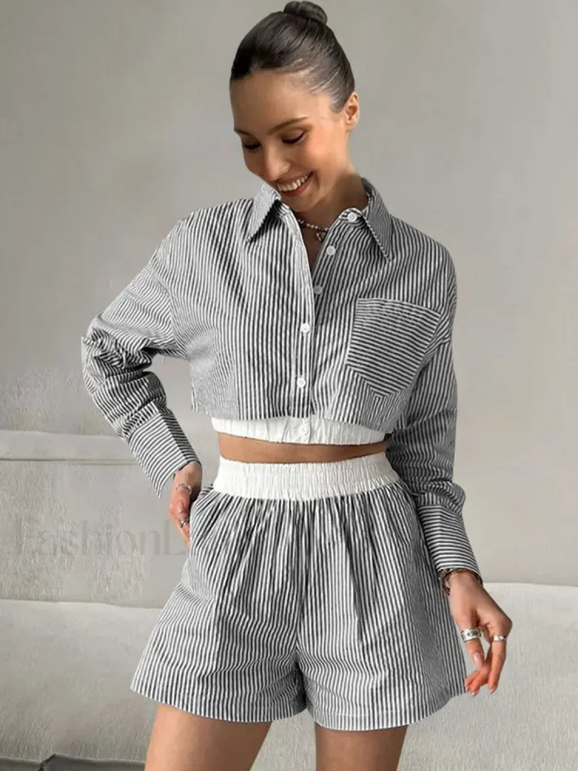Sexy Stripe Shirt Shorts Two Piece Set