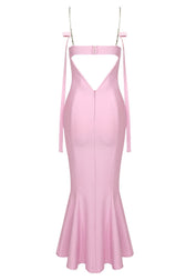 Sexy Sweetheart Chain Strap Bandage Fishtail Cocktail Party Midi Dress - Pink 6