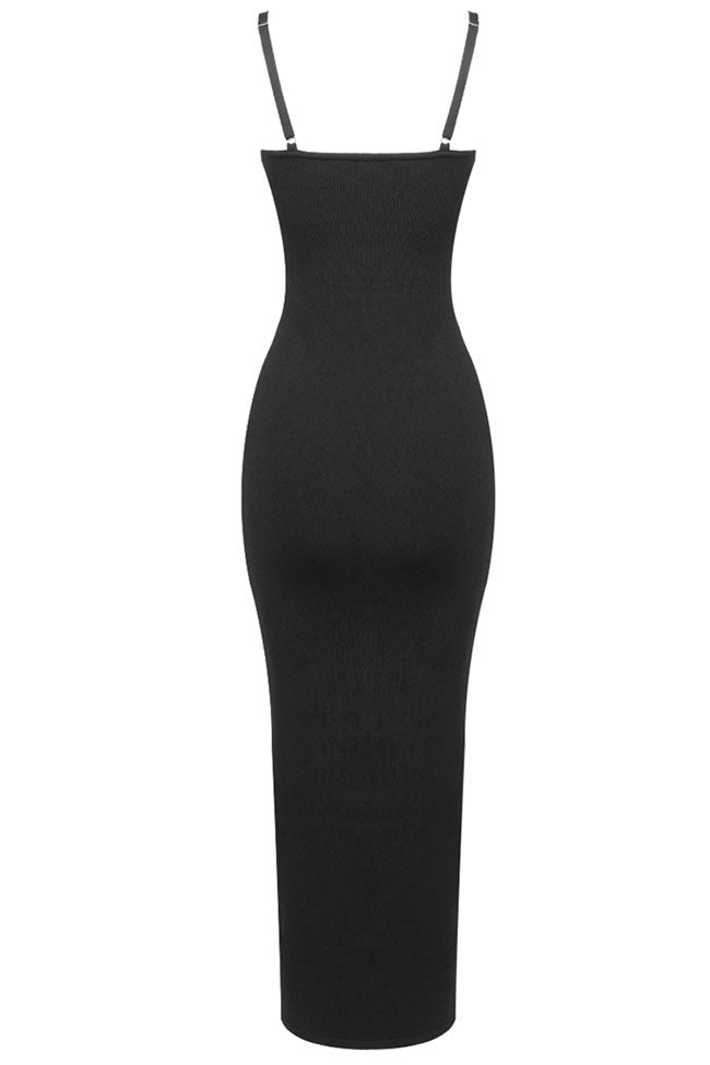 Sexy Sweetheart Lace Up Thigh High Slit Bandage Prom Midi Dress - Black 5