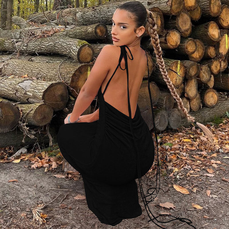 Tie Shoulder Cowl Neck Ruched Open Back Bodycon Maxi Dress 3