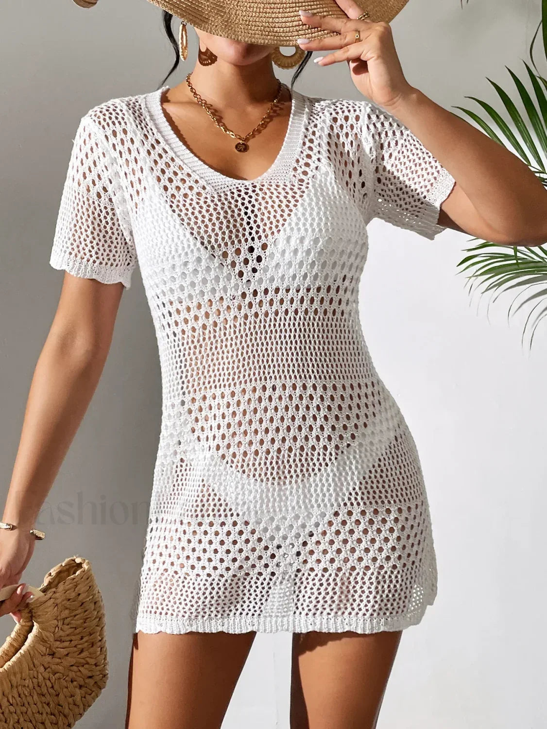 Sexy V-Neck Hollow Knit Cover Up