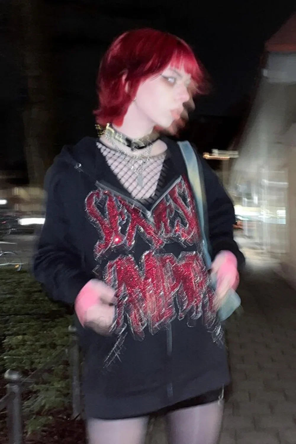 Sexy Vampire Rhinestone Hoodie Black / M