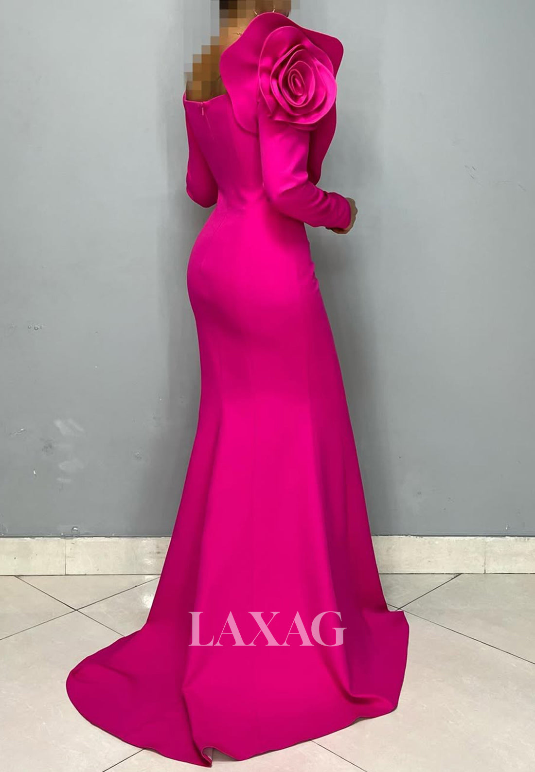 Ruffled V-Neck Long Sleeves Beaded Pleated Party Gowns Floral Embossed Mermaid Prom Dress