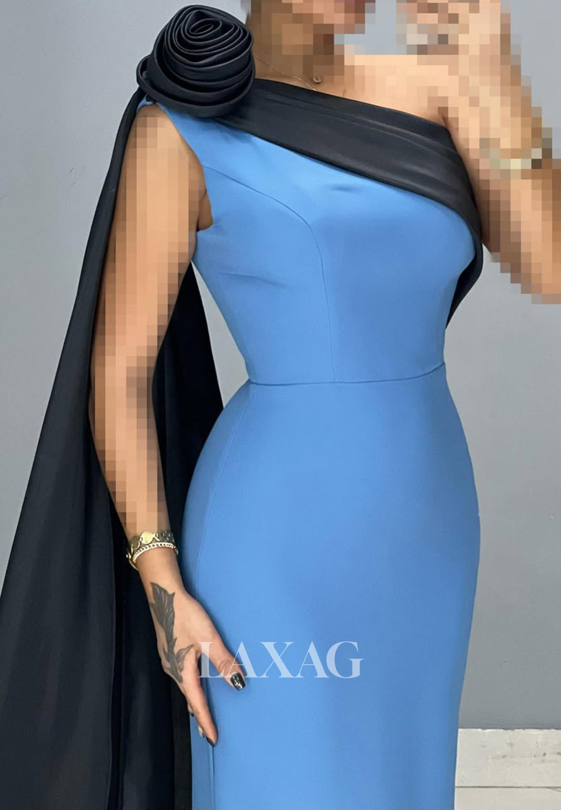Asymmetrical-Neck Sleeveless Floral Embossed Party Gowns Pleated Sweep Train Satin Mermaid Prom Dress