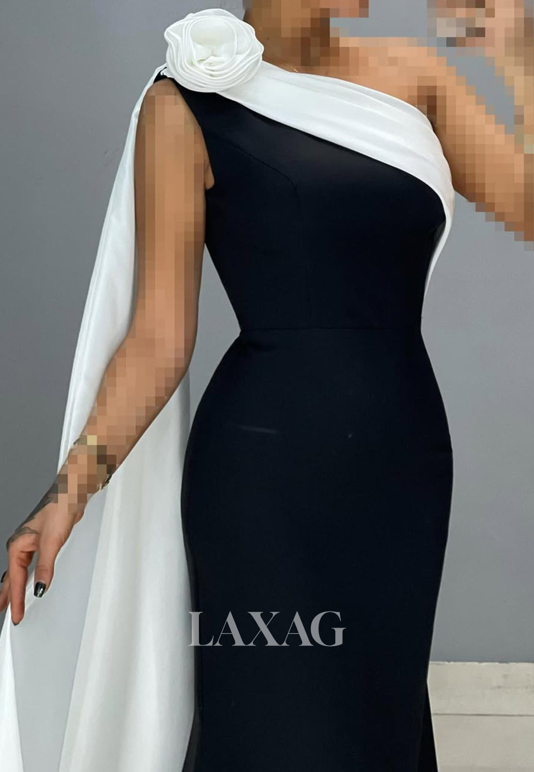 Asymmetrical-Neck Sleeveless Floral Embossed Party Gowns Pleated Sweep Train Satin Mermaid Prom Dress