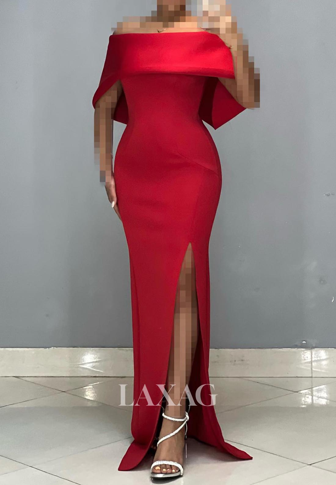 Tube Top Sleeveless Satin Formal Gowns Off-Shoulder Floor-Length Slit Mermaid Evening Dress