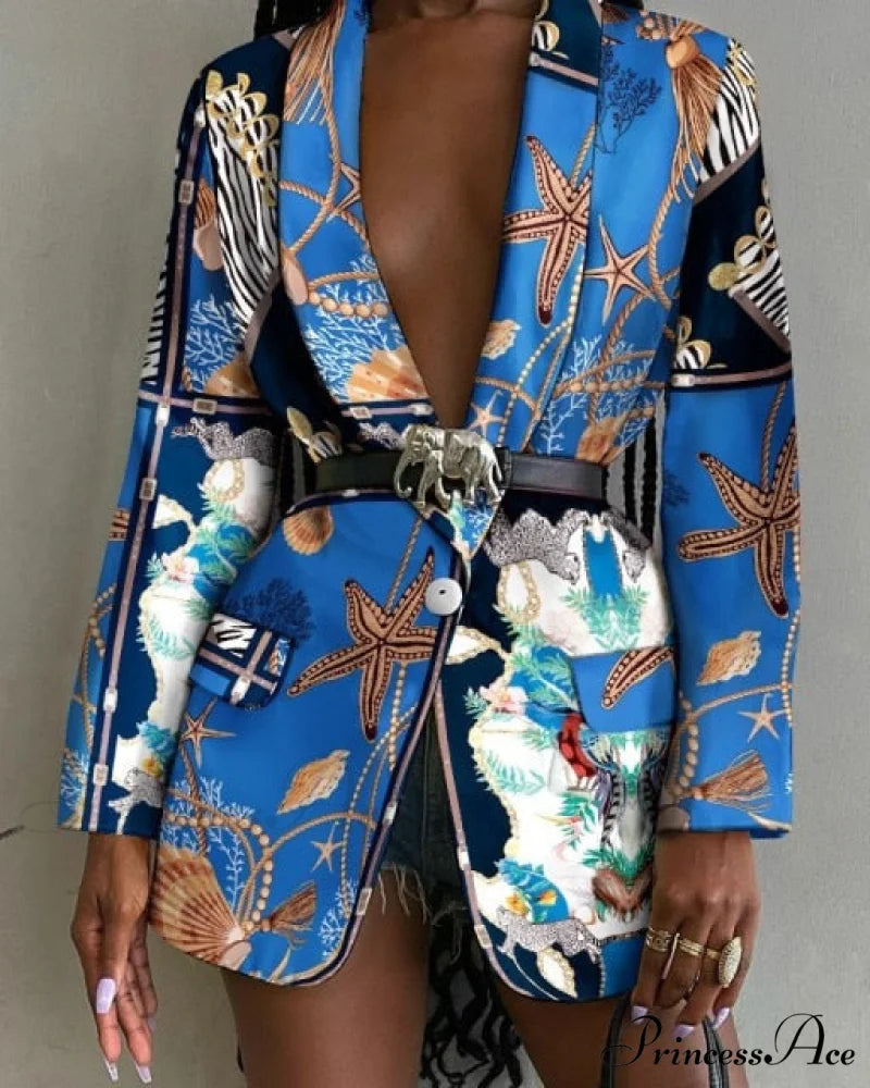 Shawl Lapel Long Sleeve Abstract Blazer