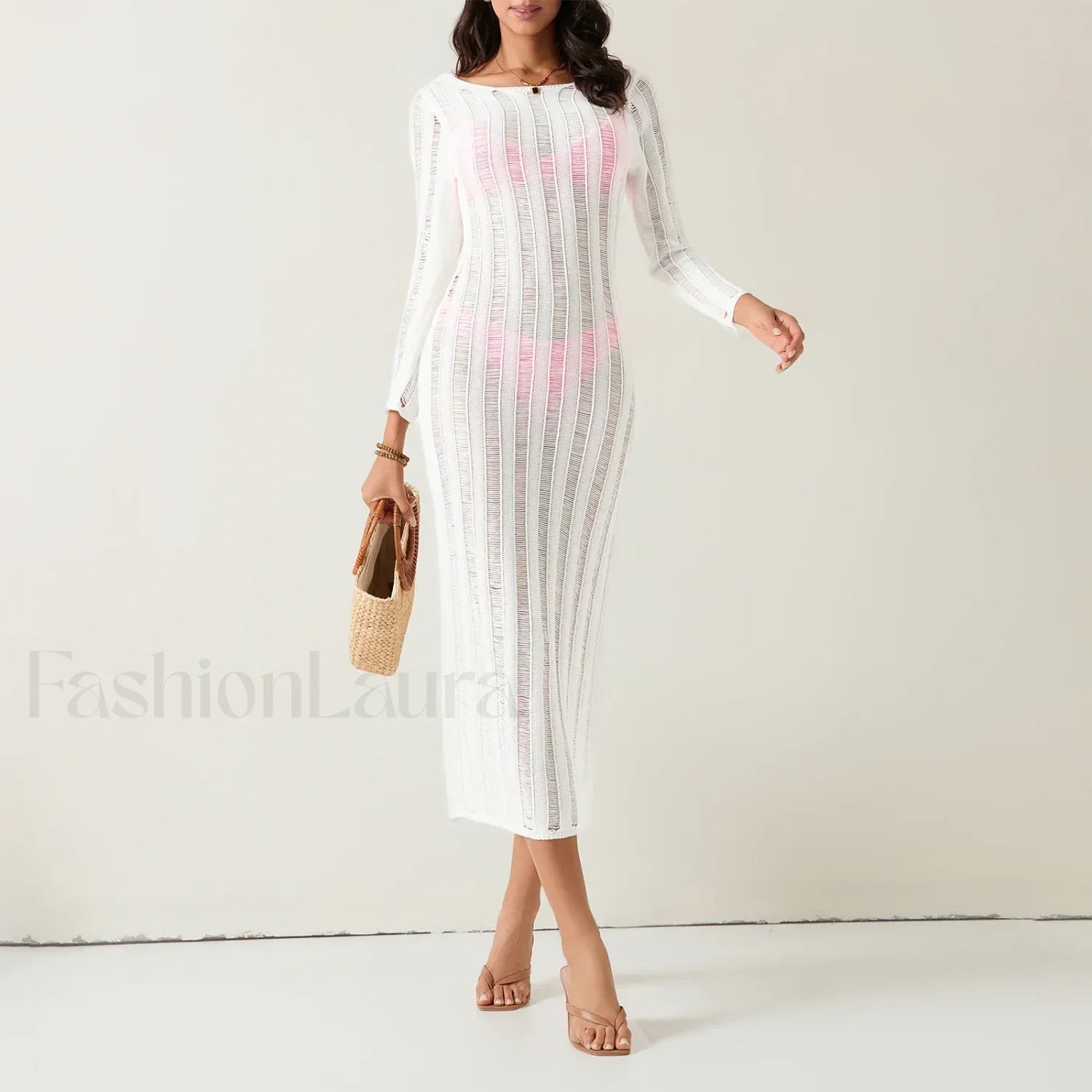 Sheer Backless Knit Mini Cover Up