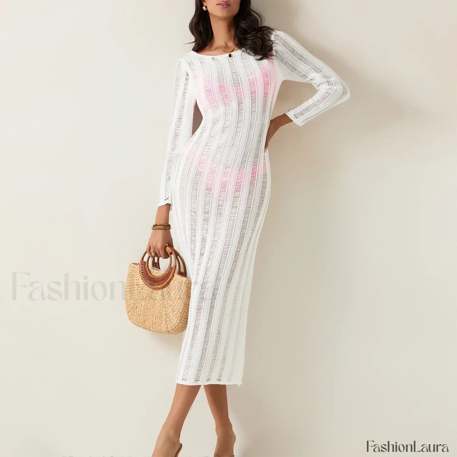 Sheer Backless Knit Mini Cover Up