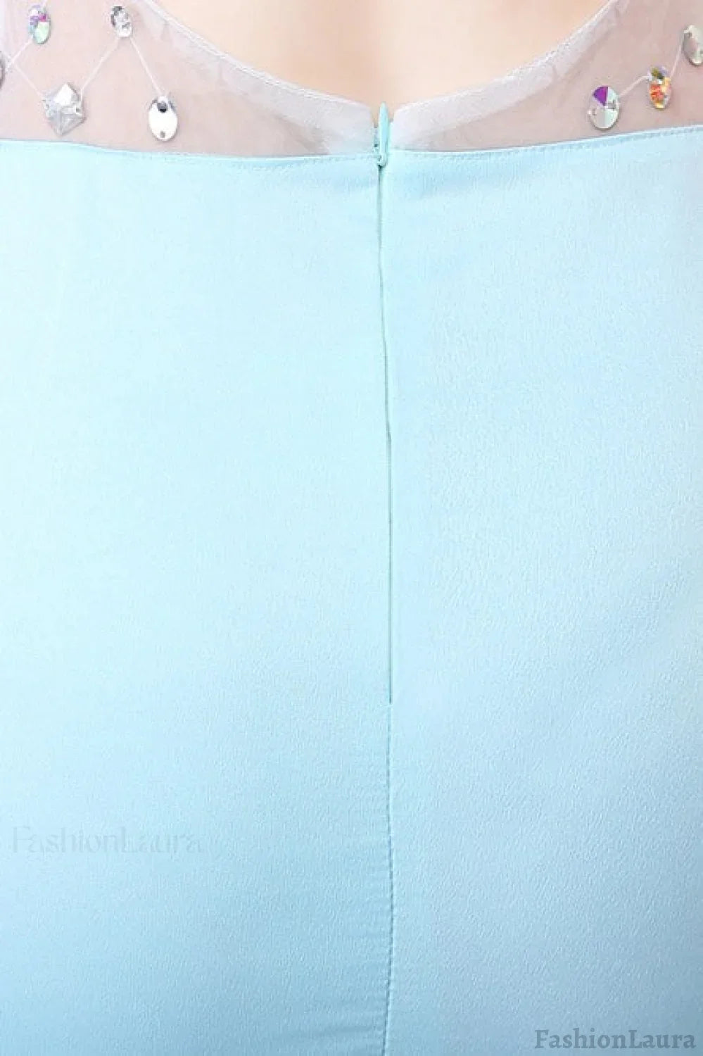 Sheer Blue Deep V Neck Maxi Party Dress