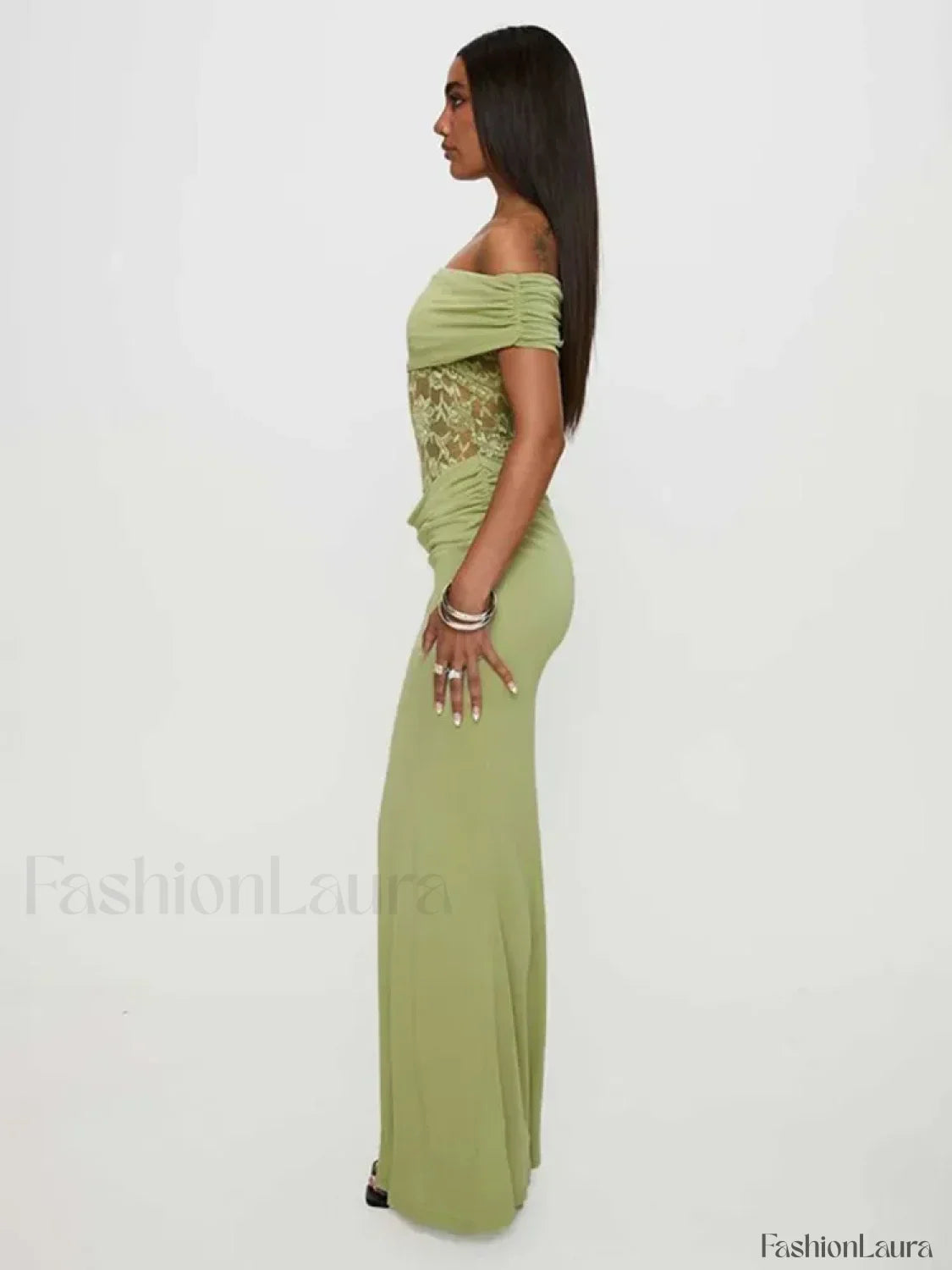 Sheer Green Strapless Maxi Dress
