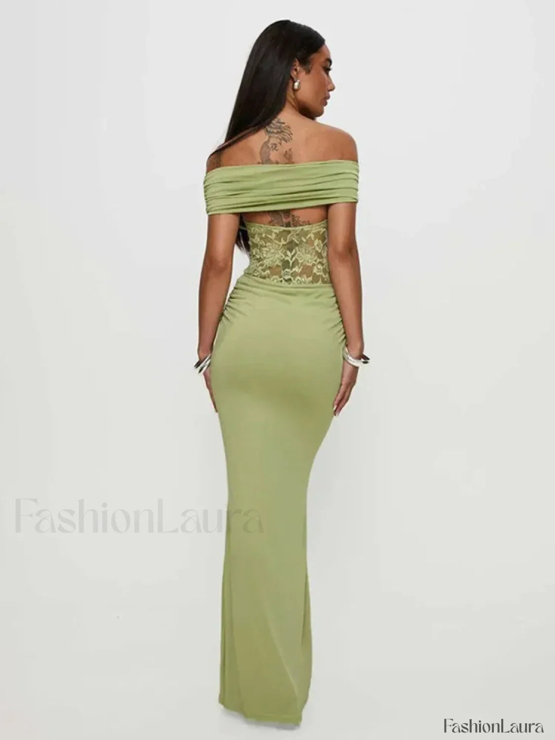 Sheer Green Strapless Maxi Dress