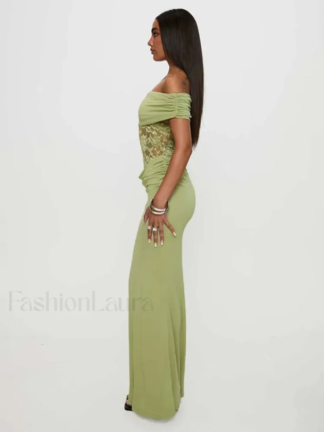 Sheer Green Strapless Maxi Dress