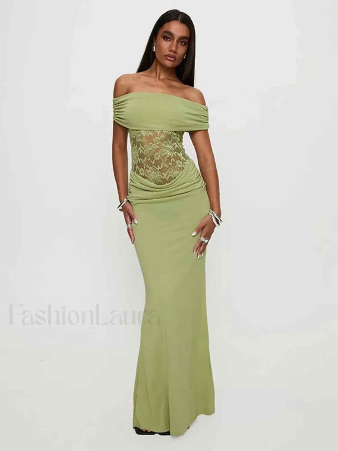 Sheer Green Strapless Maxi Dress