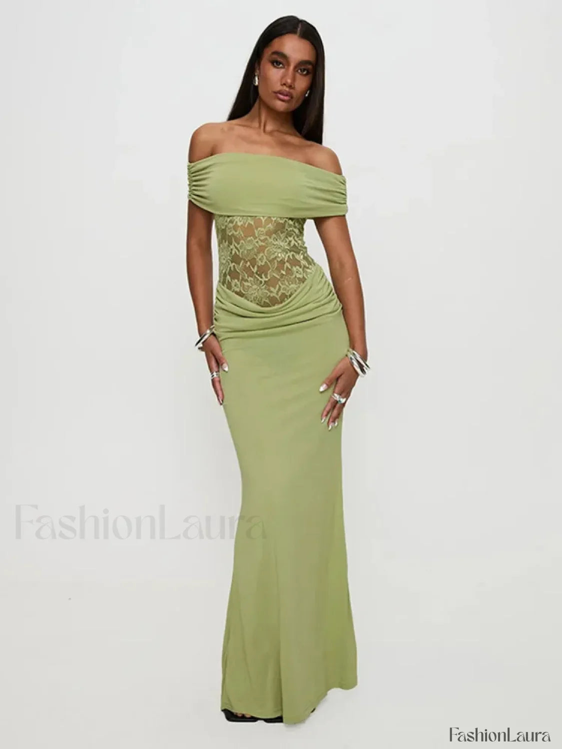 Sheer Green Strapless Maxi Dress