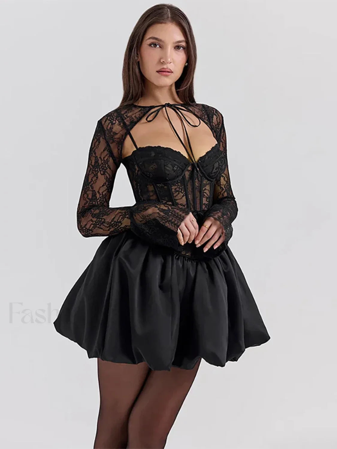 Sheer Lace Two-Piece Mini Dress